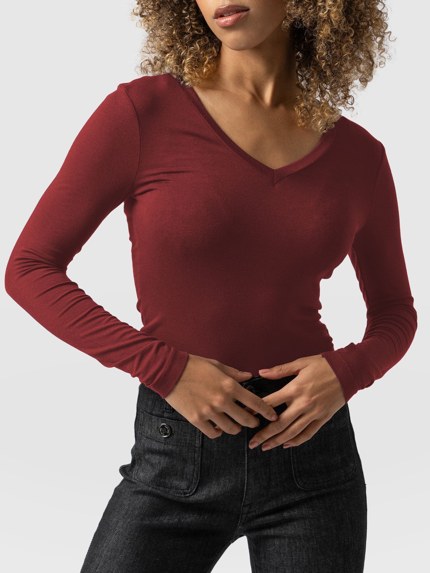 Austen V Neck Tee Burgundy - Women's T-Shirt | Saint + Sofia® USA